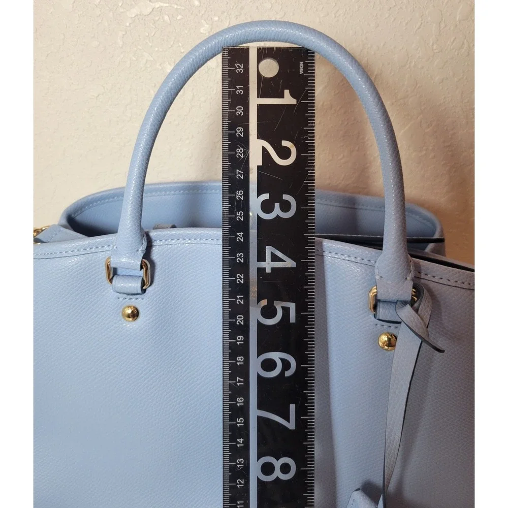 Coach Woman's Small Margot Carryall Satchel Bag Crossgrain Leather - Light blue